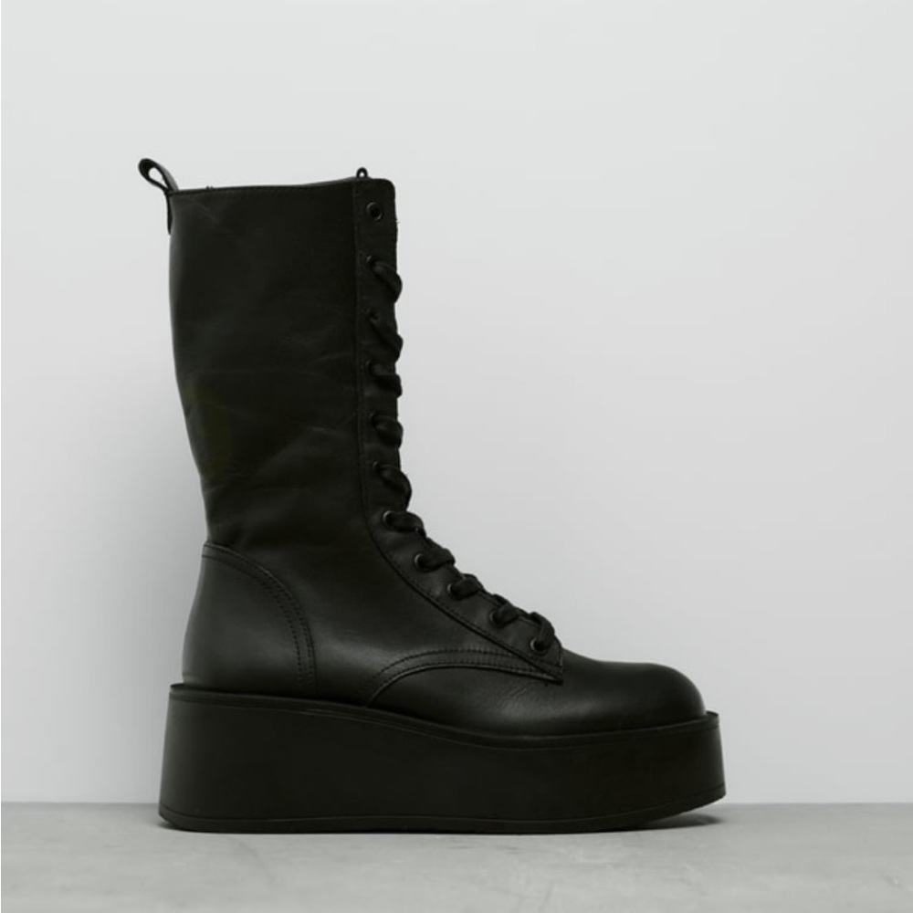 Zara black platform tie up combat boots. Size 6.5.